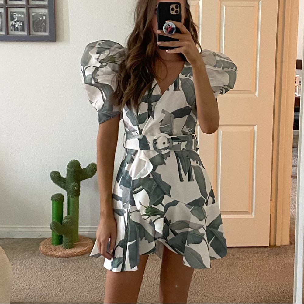 Red Dress Boutique Faux Wrap Belted Dress With Exaggerated Sleeves